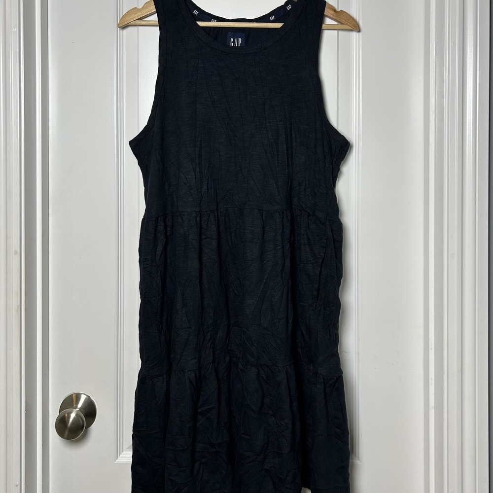 Gap Black Cotton Modal Sleeveless Tiered Mini Dress Clean Girl Boho‎ Chic Style
